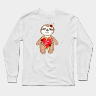 Cute Valentines Sloth bear I love you in watercolor Edit Long Sleeve T-Shirt